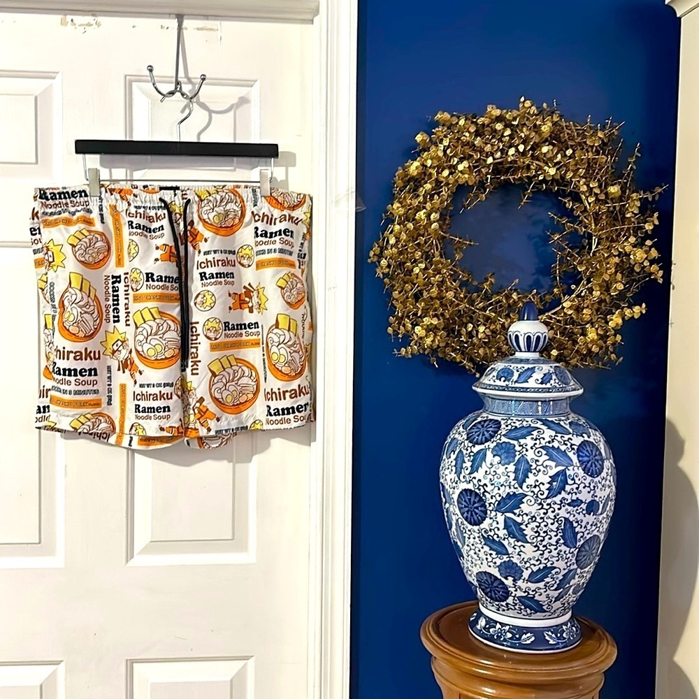 Men’s Naruto Ichiraku Ramen Noodle Soup Swim Trunks Shippuden Collection Size XL